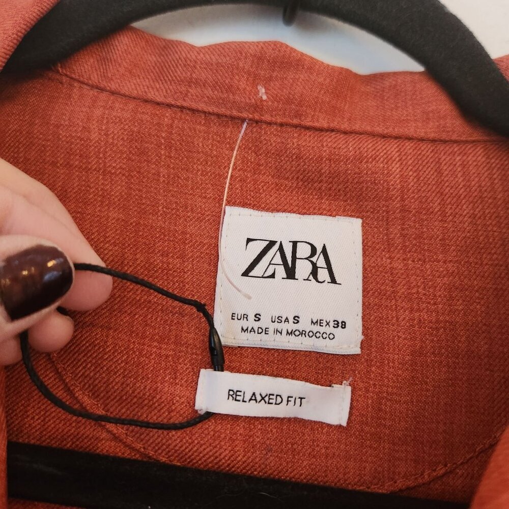 NWOT Zara Orange Popover Tunic Blouse Lagenlook Shirt Relaxed Fit Women's S - Picture 5 of 7